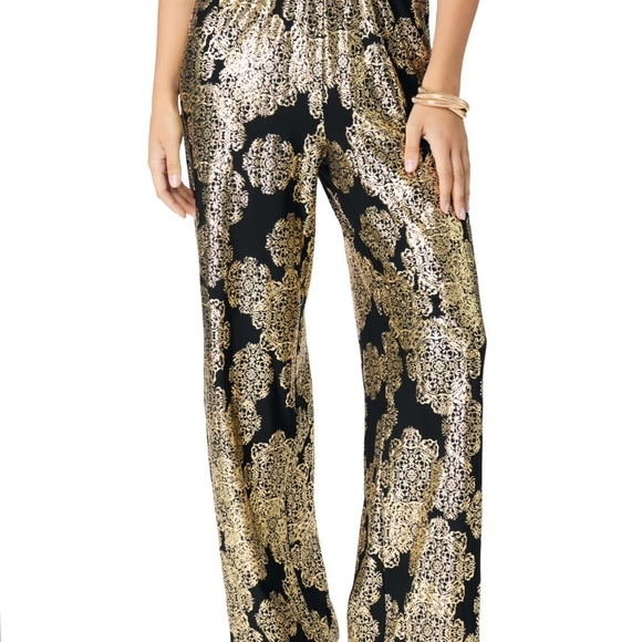 Roaman's Pants - Roaman's Black and Gold Wide Leg Pants